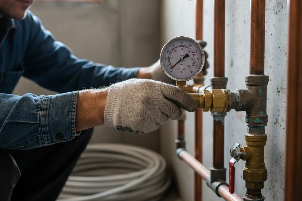 Pressure testing a repaired line during Water Line Repair in Rossiter
